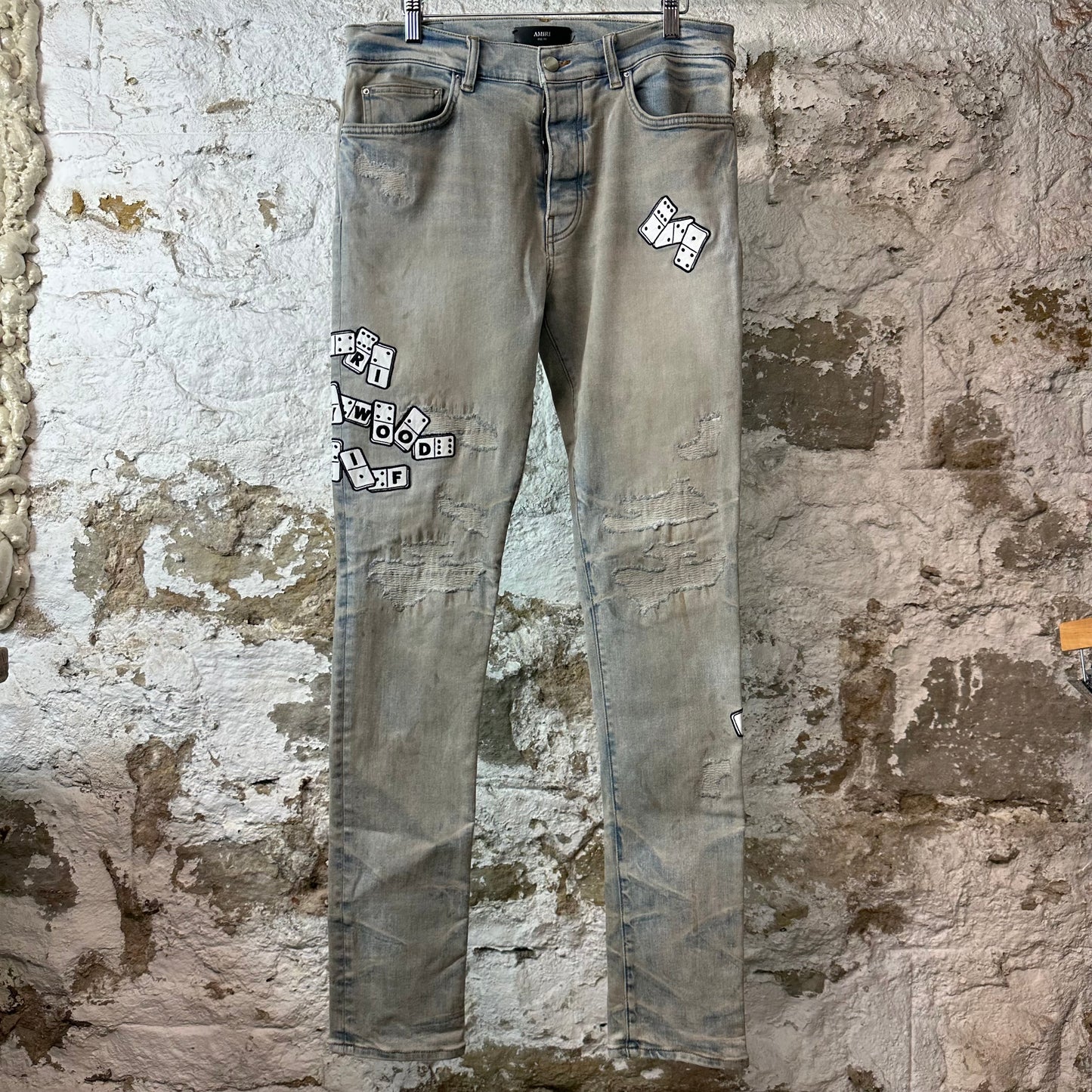 Amiri Domino Applique Blue Denim Jeans Sz 33