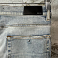 Amiri MX1 Black Leather Washed Blue Denim Jeans Sz 34