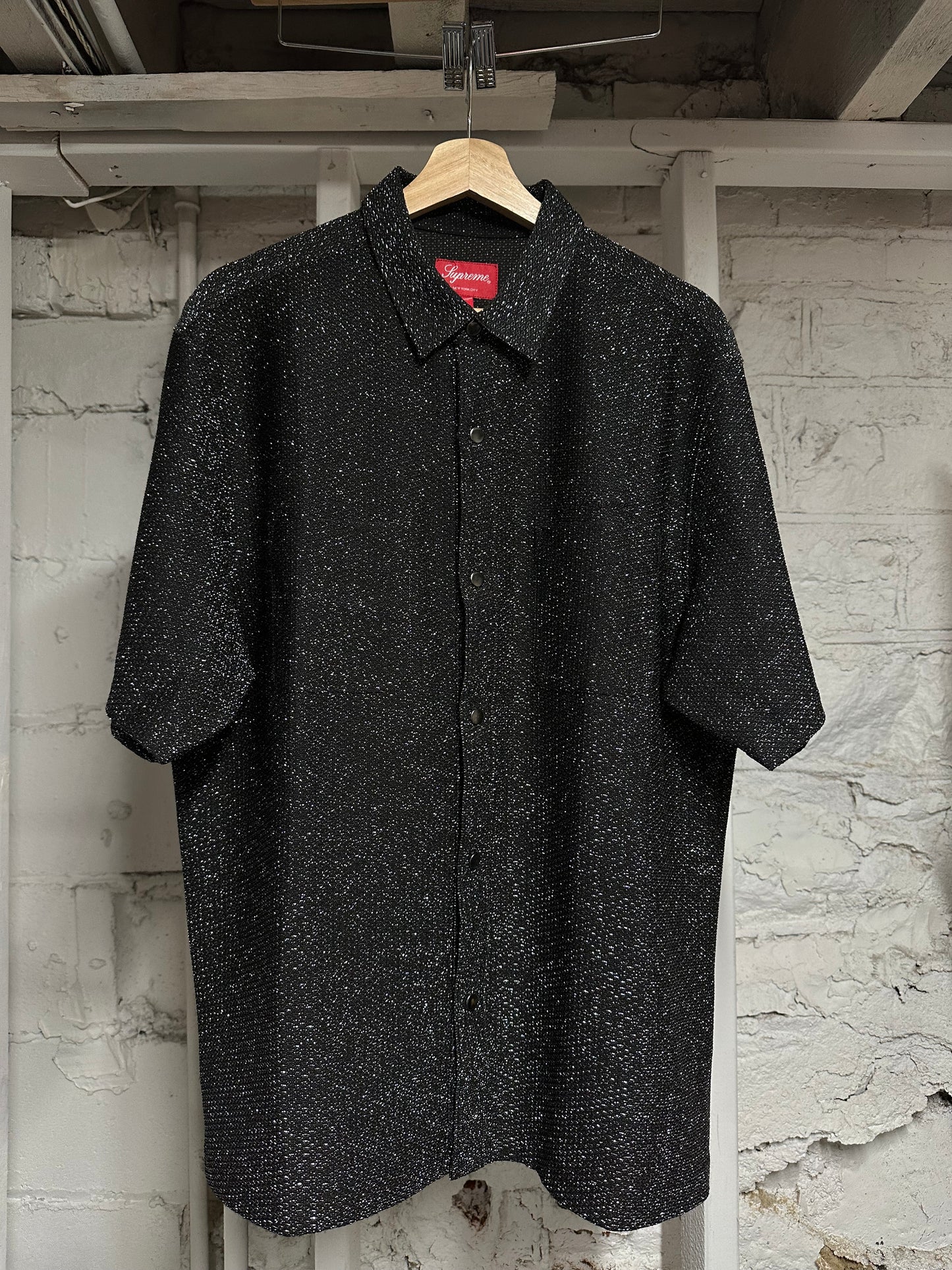 Supreme Sparkle Black Button Up Shirt Sz L