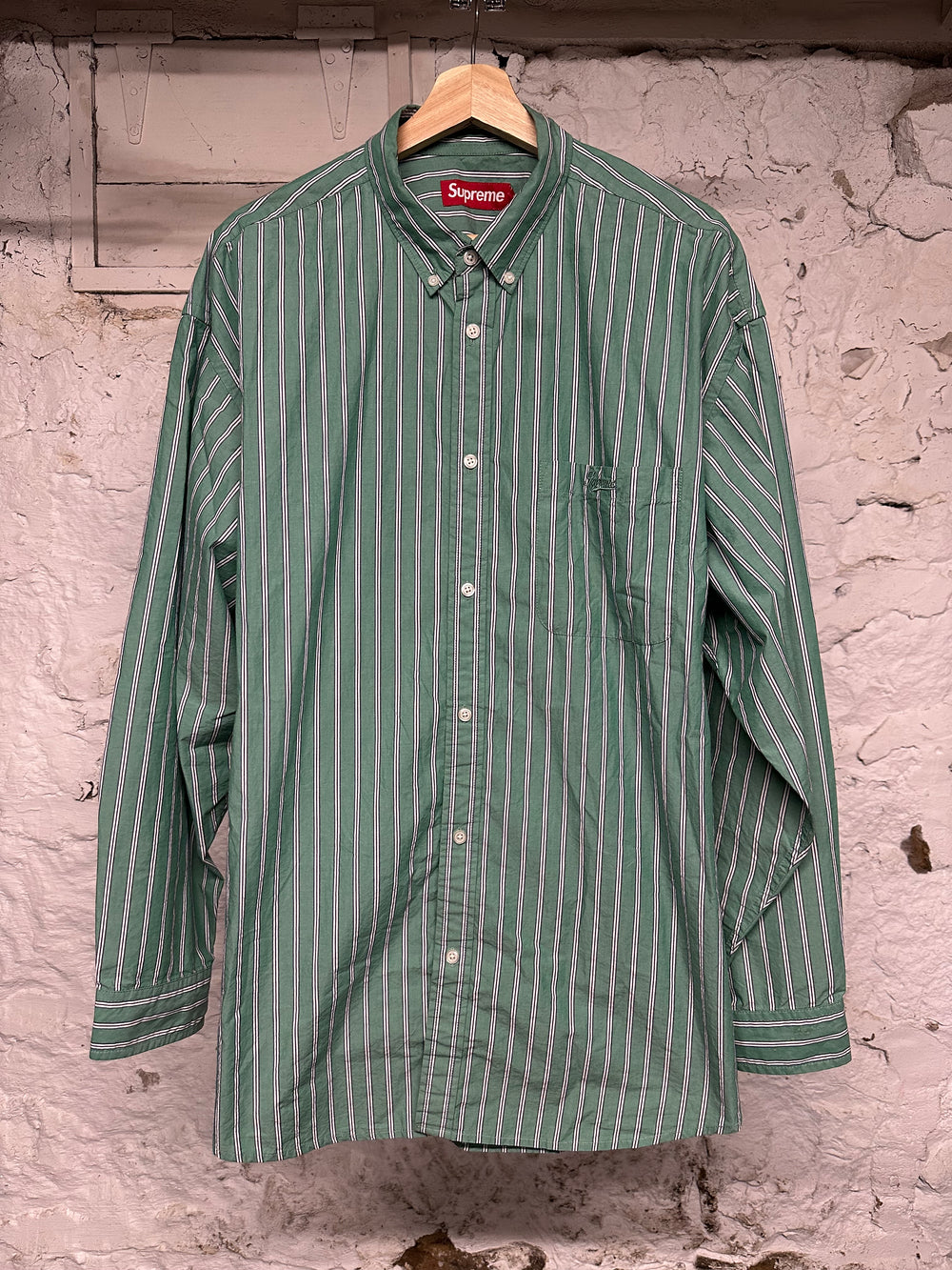 Supreme Green Striped Button Up Shirt Sz XL