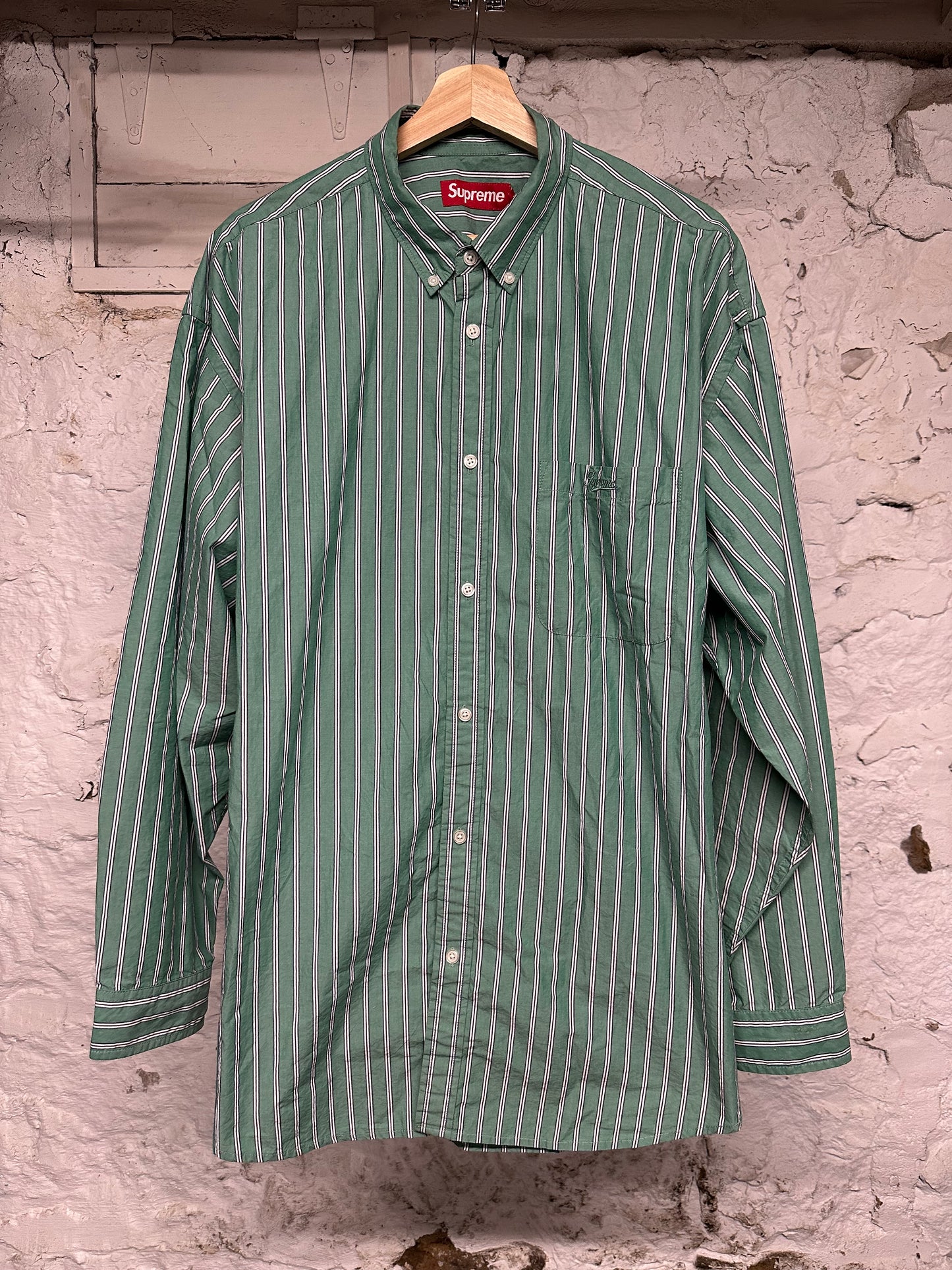 Supreme Green Striped Button Up Shirt Sz XL