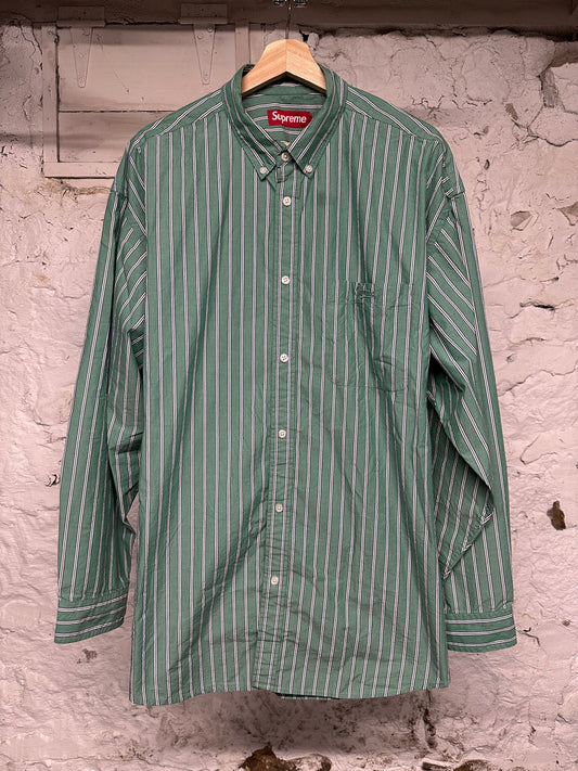 Supreme Green Striped Button Up Shirt Sz XL