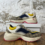 Gucci Rython Navy Yellow Cream Sneaker Sz 9 No Box