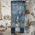 Amiri MX1 Red Suede Spell Blue Denim Jeans Sz 36