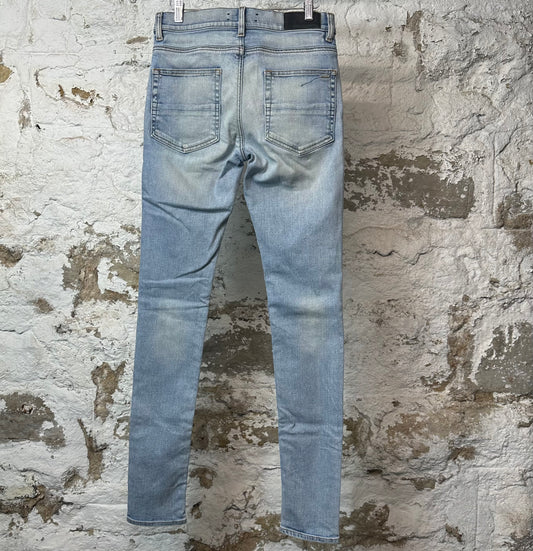 Amiri Knee Rip Plain Washed Blue Denim Jeans Sz 30