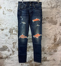 Amiri MX1 Orange Suede Dark Blue Denim Jeans