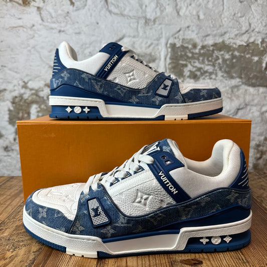 Louis Vuitton Denim Monogram White Trainer Sneaker Sz 10.5 (9LV)