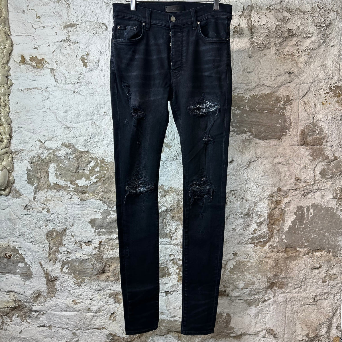 Amiri MX1 Green Paisley Black Denim Jeans Sz 30
