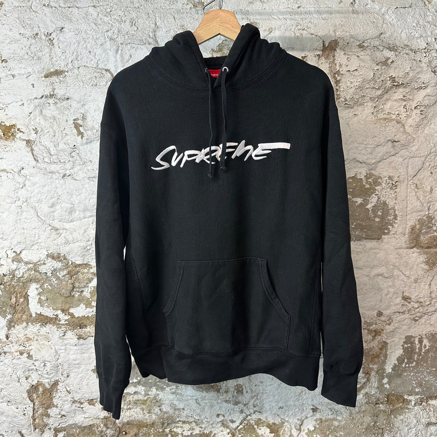Supreme White Cursive Spellout Black Hoodie Sz S