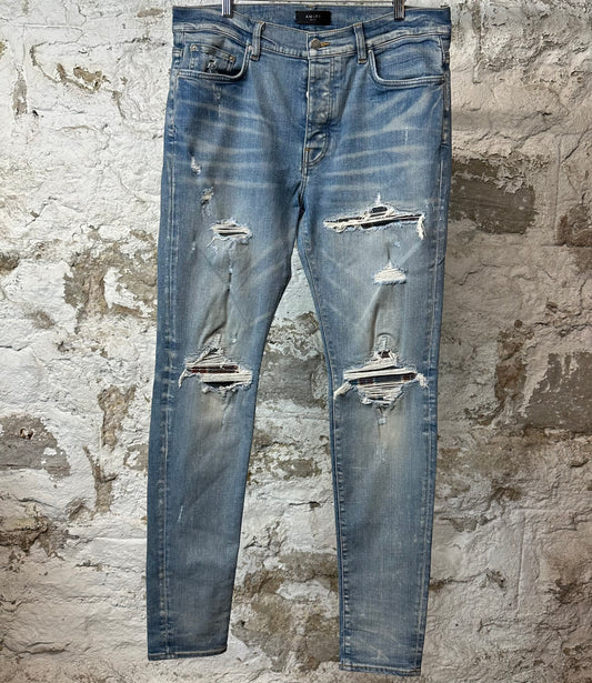 Amiri MX1 Plaid Flannel Blue Denim Jeans Sz 36