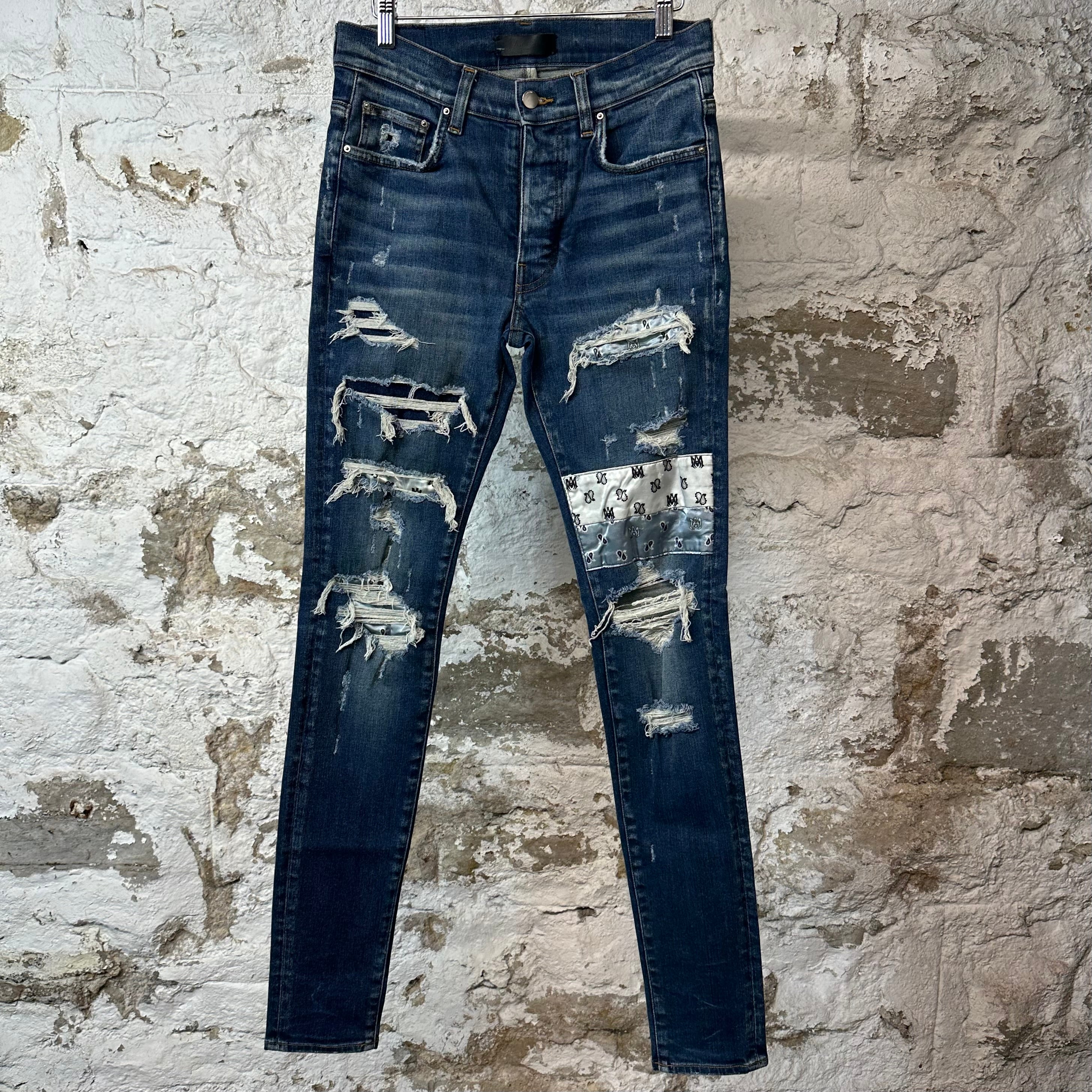 Amiri Paisley Patches Dark Blue Denim Jeans Sz 30