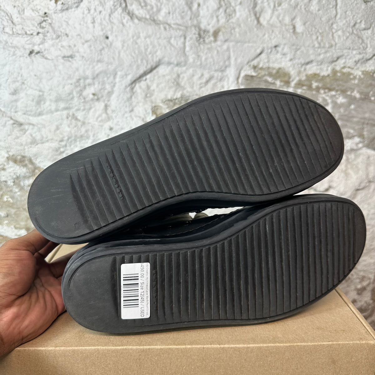 Rick Owens High Hexa Lace Black Pearl Sneaker Sz 12 (45)