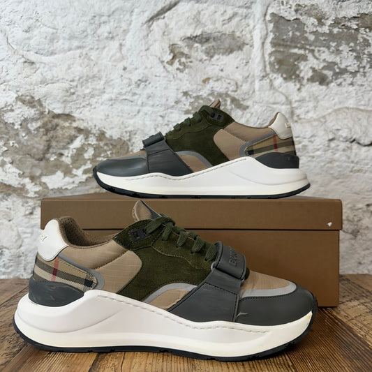 Burberry Ramsey Green Beige Grey Sneaker Sz 8 (41)