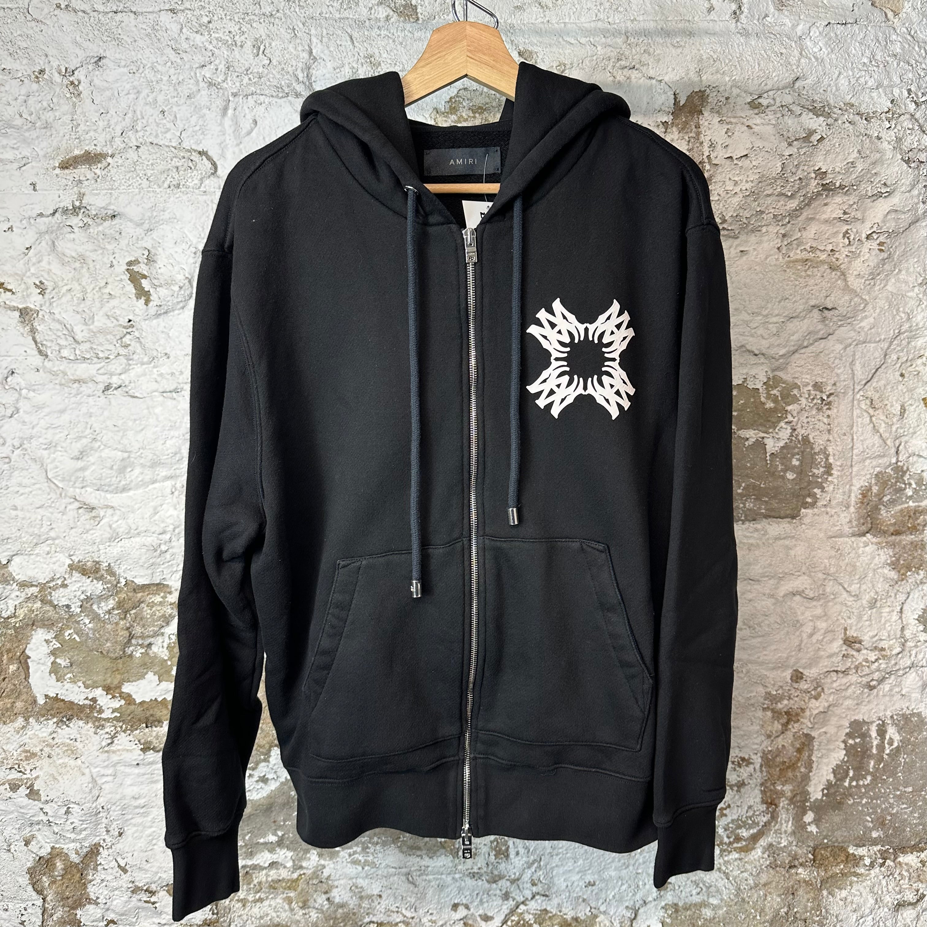 Amiri White MA Spiral Logo Black Zip Up Hoodie Sz M