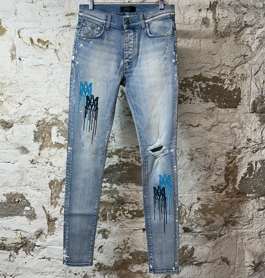 Amiri AM Drip Blue Denim Jeans Sz 30
