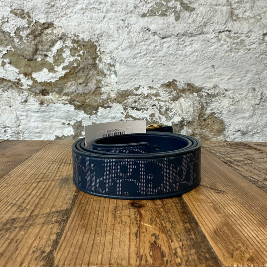 Dior Gold Letter Buckle Blue Oblique Belt Sz (110/44)