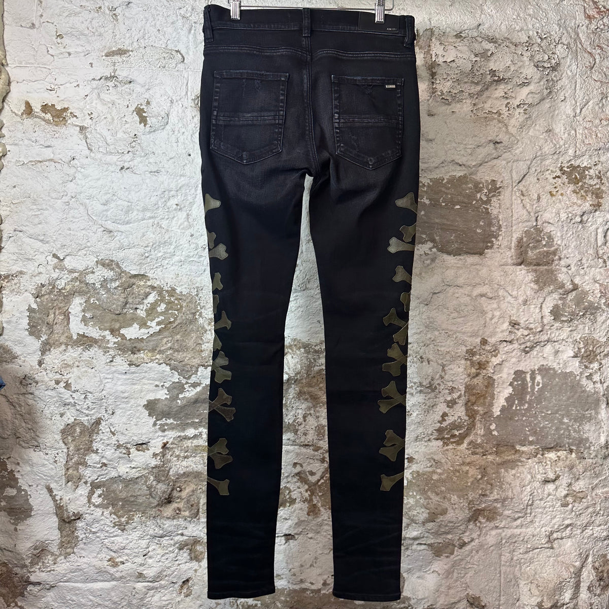 Amiri Green Camo Bones Black Denim Jeans Sz 31
