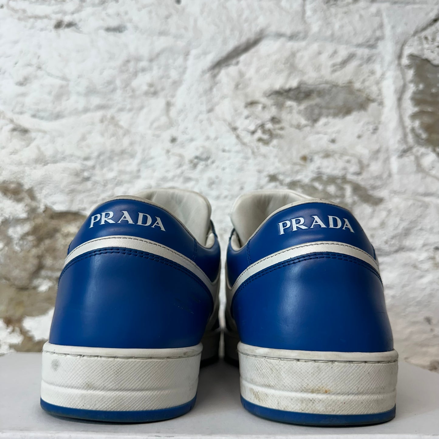 Prada Downtown Leather Blue White Sneaker Sz 9