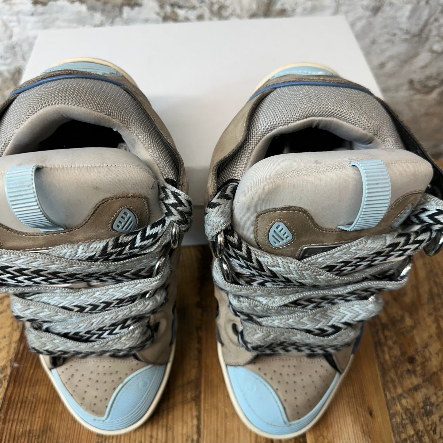Lanvin Curb Black Blue Lace Grey Sneaker Sz 9 (42)