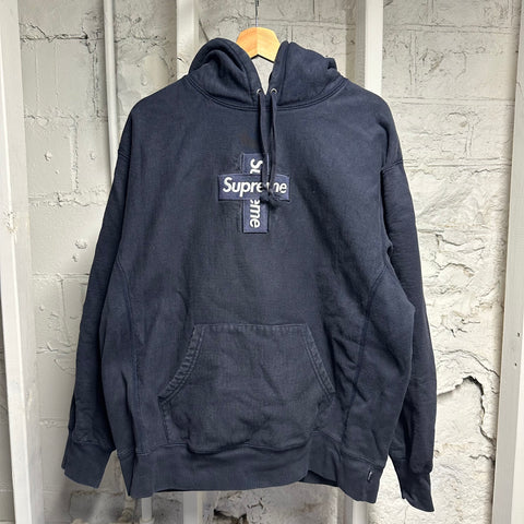 Supreme Navy Cross Box Logo Hoodie Navy Sz L