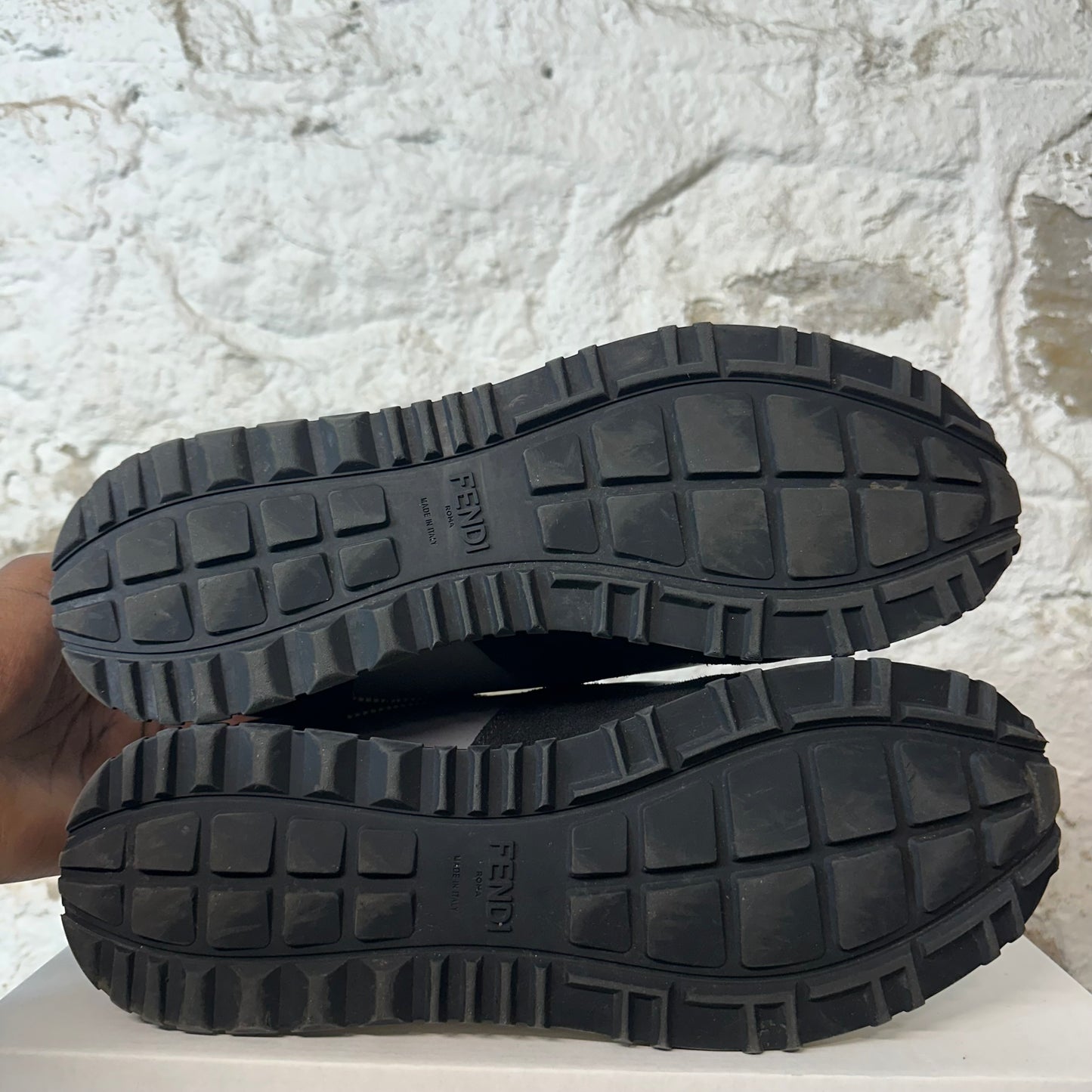 Fendi FF Logo Brown Grey Black Trainer Sneaker Sz 10