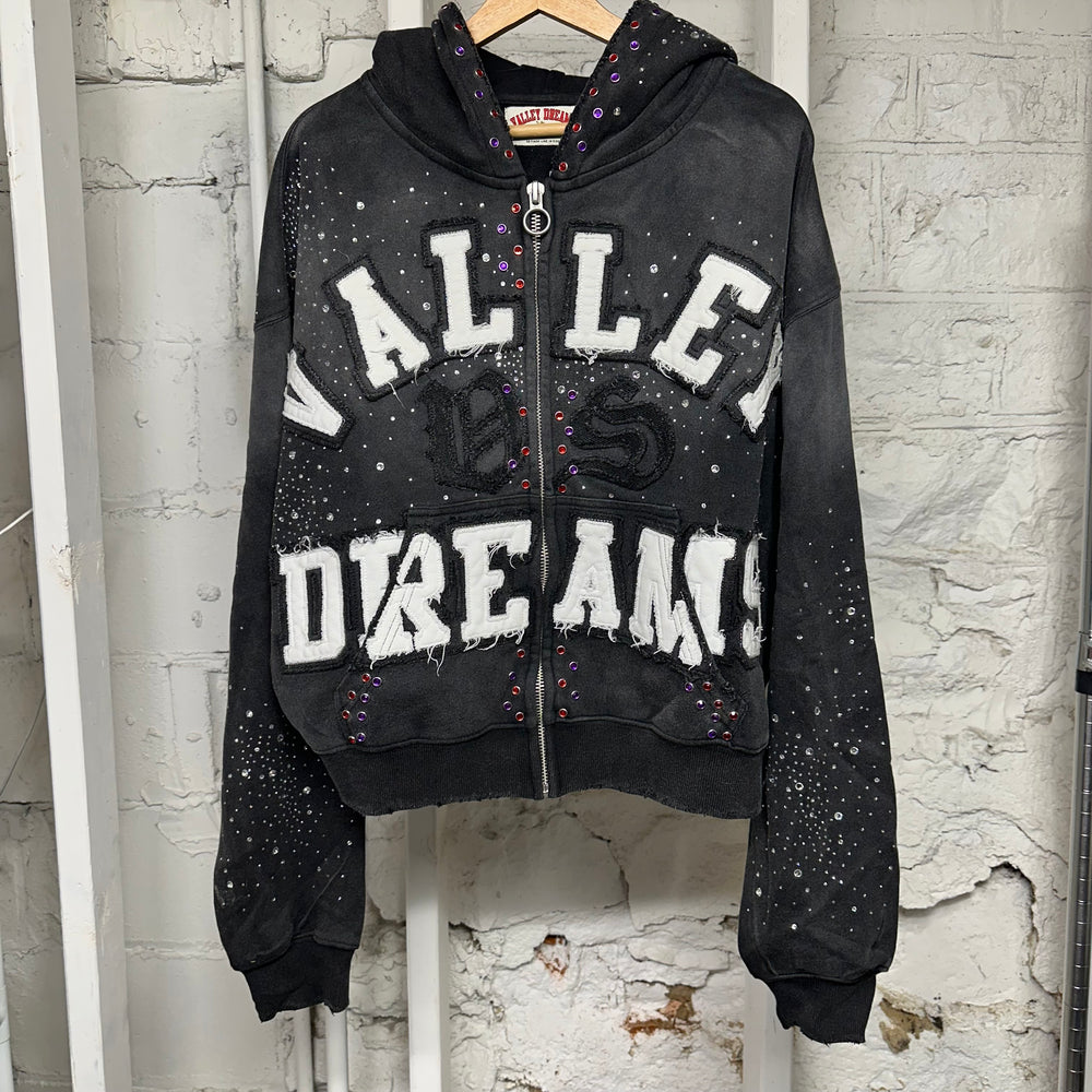 Vale Black Rhinestone Spellout Hoodie Sz M