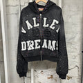 Vale Black Rhinestone Spellout Hoodie Sz M