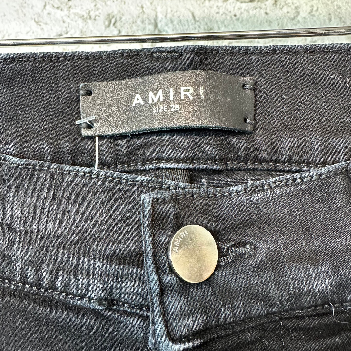Amiri MX1 Green Camo Spell Black Denim Jeans Sz 28