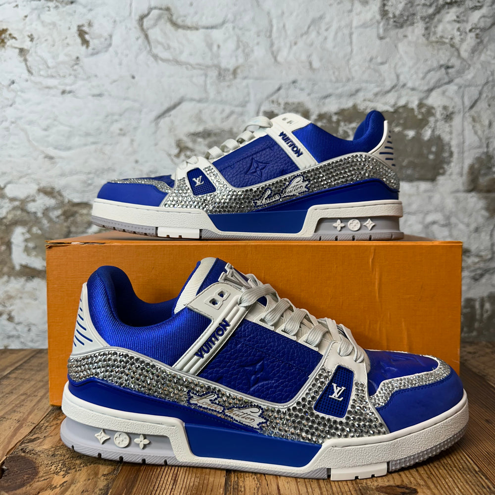 Louis Vuitton Blue White Rhinestone Trainer Sneaker Sz 10.5 (9LV)