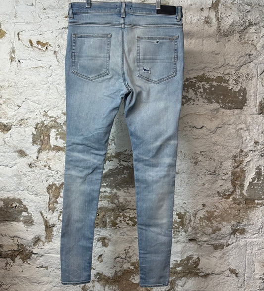Amiri MX1 Cream Suede Blue Denim Jeans Sz 36