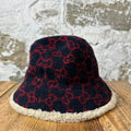 Gucci Red GG Navy Wool Bucket Hat Sz S