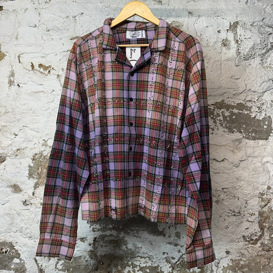Vale Red Purple Plaid Rhinestone Flannel Sz XL