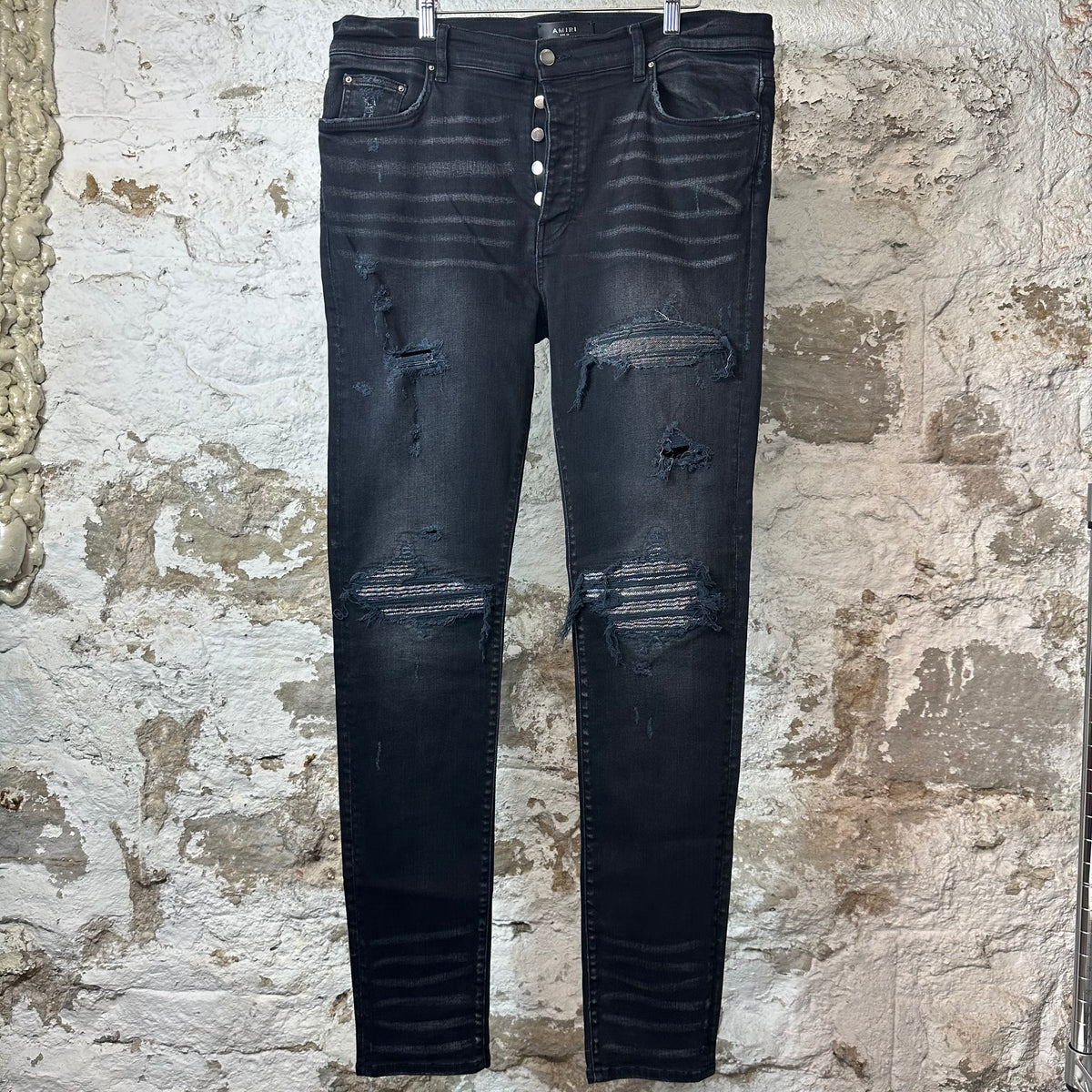 Amiri MX1 Crystal Patch Black Denim Jeans Sz 38