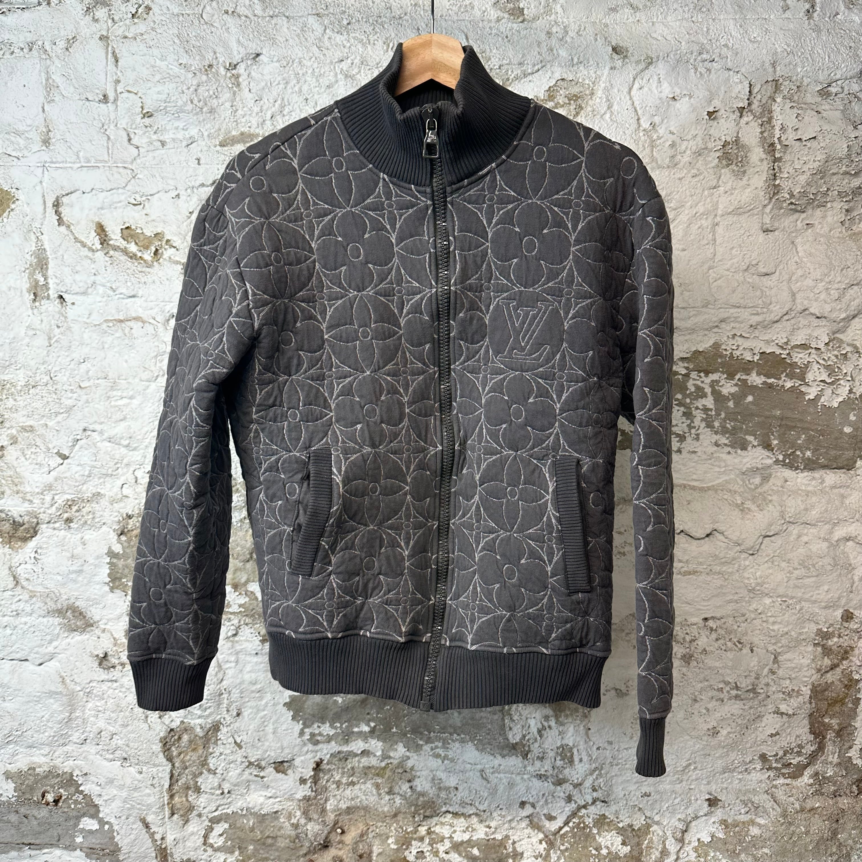 Louis Vuitton Flower Monogram Quilted Zip Up Jacket Grey Sz M