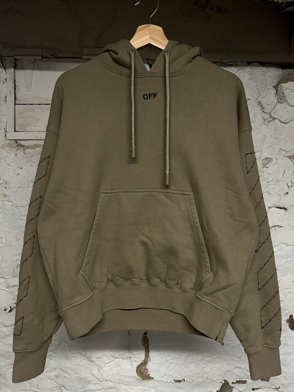 Off-White 3D Diagonals Hoodie Light Brown Sz XS