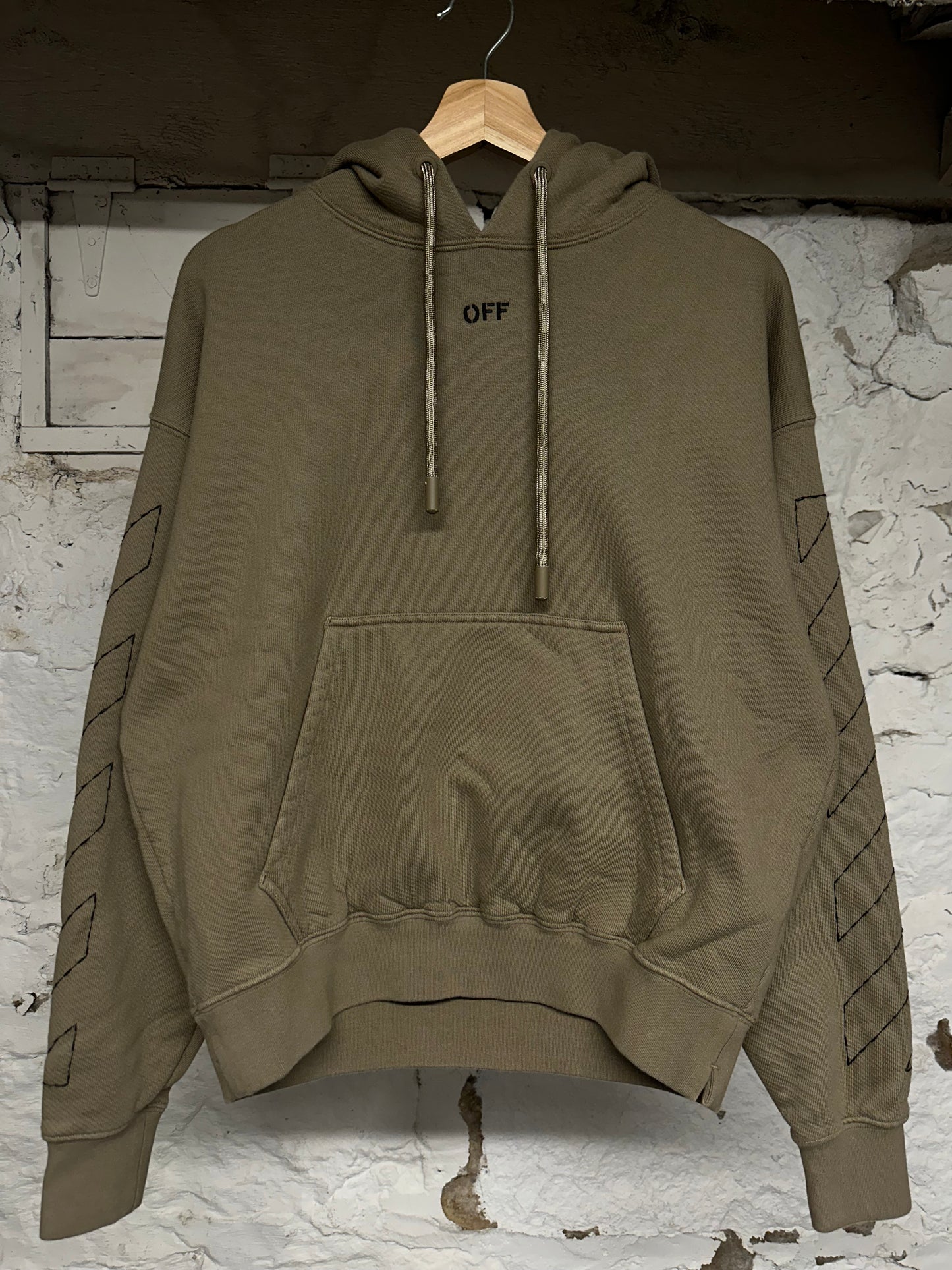 Off-White 3D Diagonals Hoodie Light Brown Sz XS