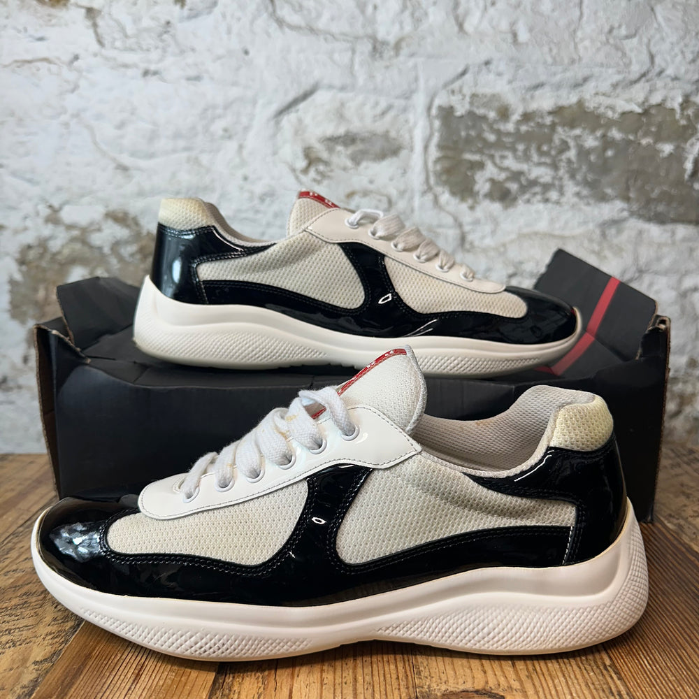 Prada Americas Cup Black Patent White Sneaker Sz 8.5