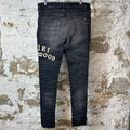 Amiri Hollywood Logo Faded Black Denim Jeans Sz 34