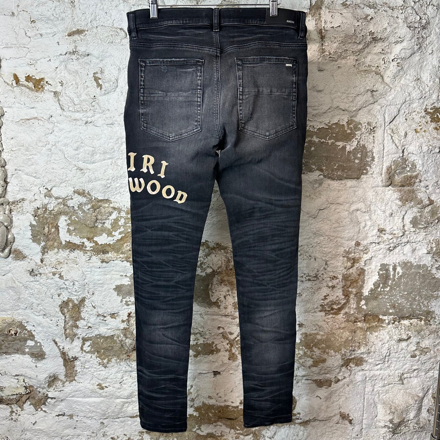 Amiri Hollywood Logo Faded Black Denim Jeans Sz 34