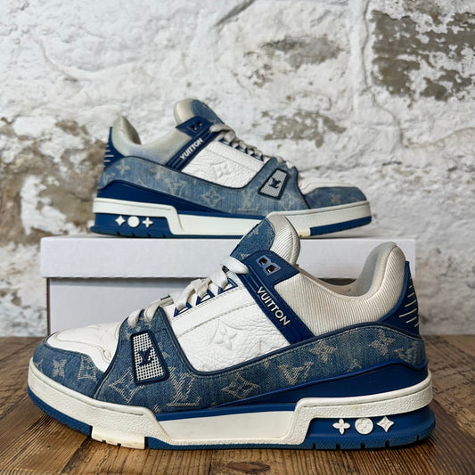 Louis Vuitton Blue Monogram White Trainer Sneaker Sz 9.5 (8LV)