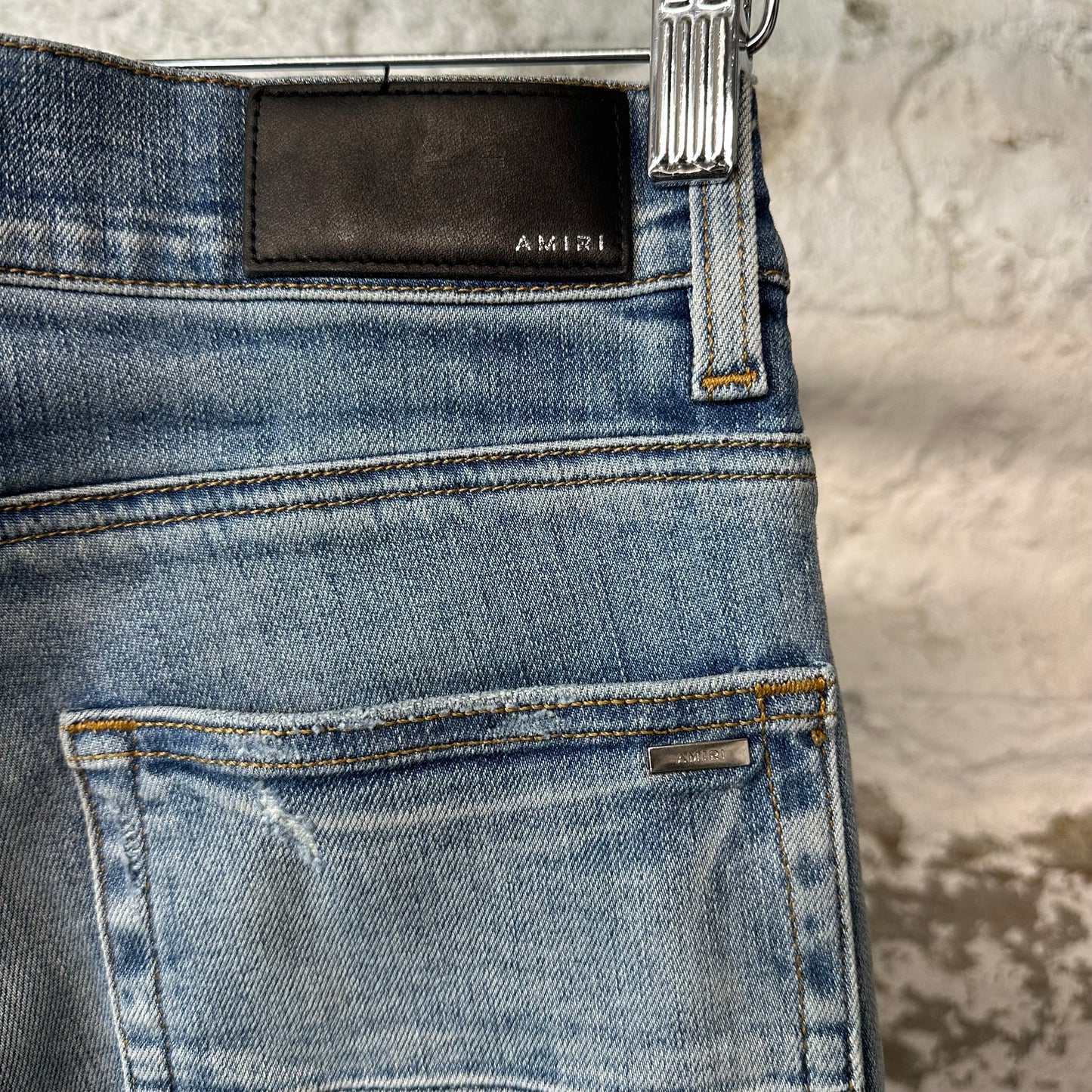 Amiri MX2 Yellow Brown Patch Blue Denim Jeans Sz 30