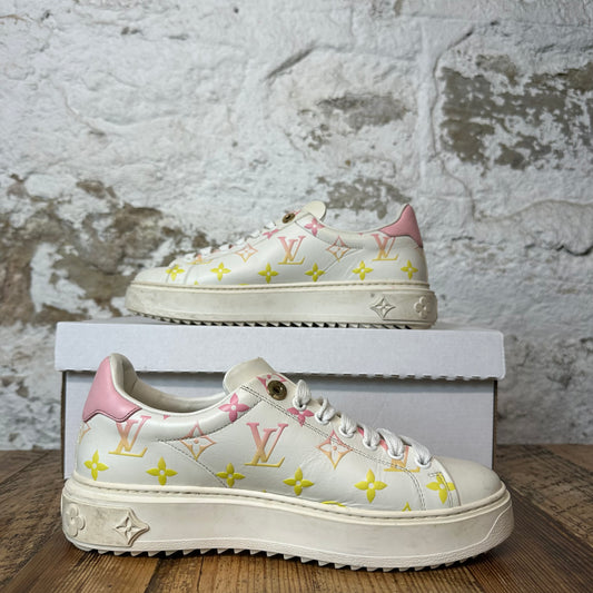 Louis Vuitton Pink Yellow Monongram Time Out White Sneaker Sz 6 (38)