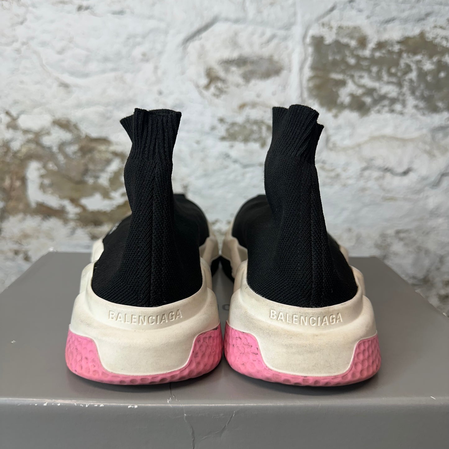 Balenciaga Black White Pink Sock Runner Sneaker Sz 6.5 (39)