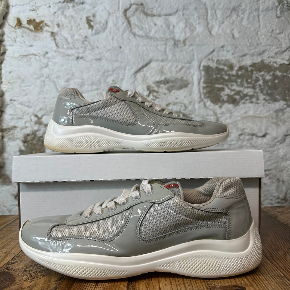 Prada Americas Cup Grey Patent White Sneaker Sz 7.5
