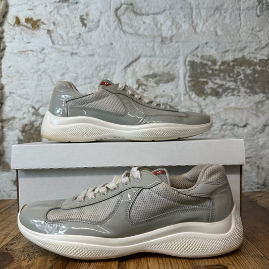 Prada Americas Cup Grey Patent White Sneaker Sz 7.5