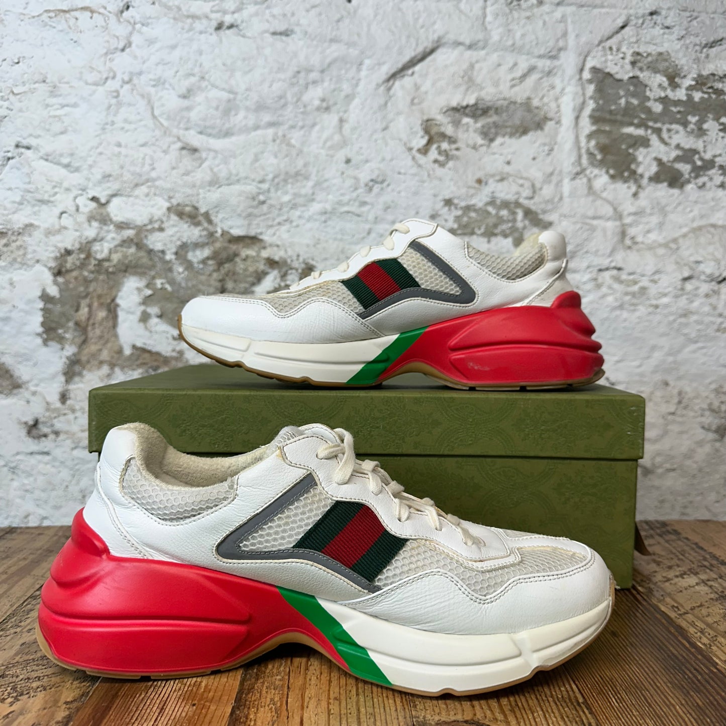 Gucci Rhyton White Red Green Sneaker Sz 9