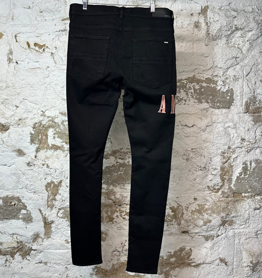 Amiri Red Tie Dye Core Logo Black Denim Jeans Sz 34