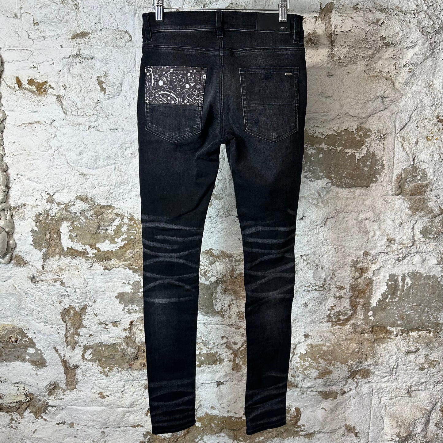 Amiri MX1 Grey Art Patch Black Denim Jeans Sz 28