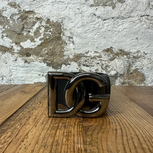 Dolce Gabanna Silver Buckle Black Belt Sz (85)