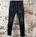 Amiri MX1 Camo Patch Black Denim Jeans Sz 31